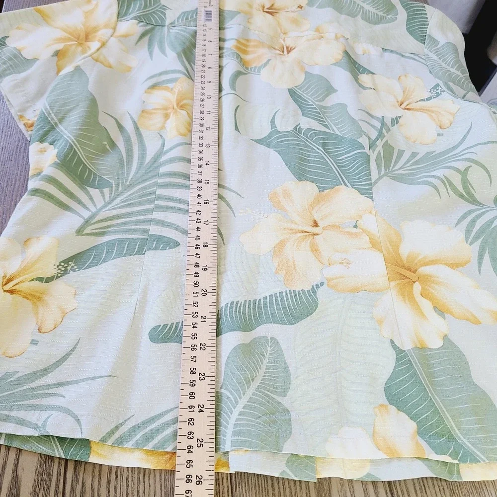 Hilo Hattie Top Skirt Set XL Green Yellow Floral Hawaiian Tropical Button-Front